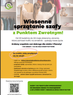 Plakat punkt zwrotny zbi&oacute;rka ubrań na wiosnę